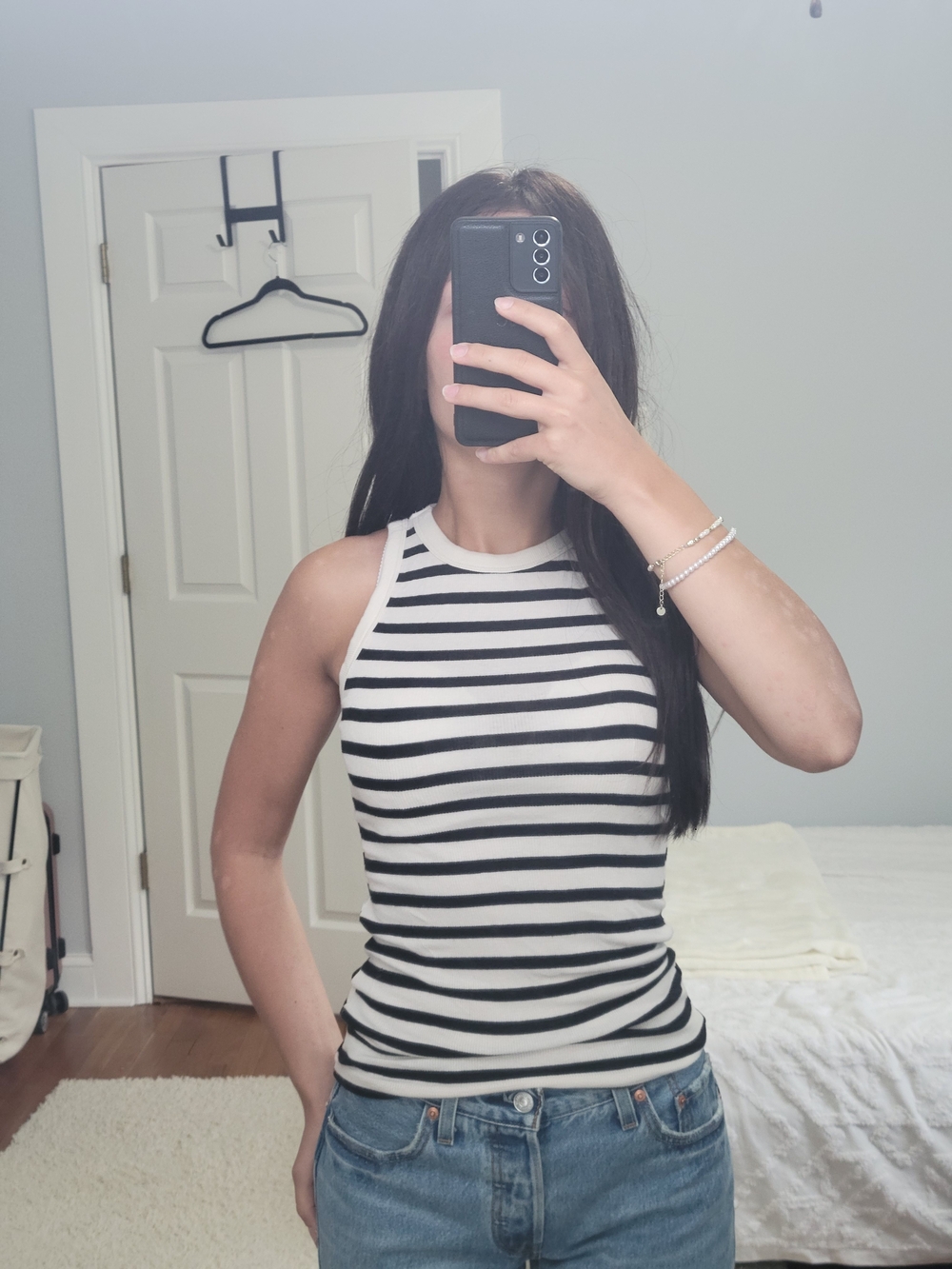 Striped Black & White Halter Tank Top